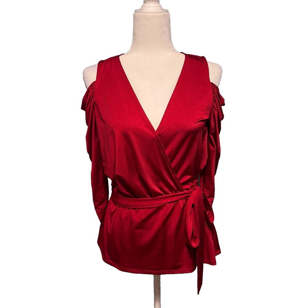 Boston Proper Women XS Top Cold Shoulder Holiday Party Going Out Tie Front